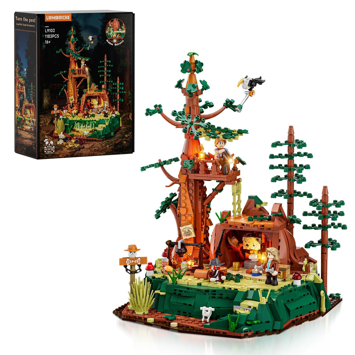 Lumibricks Western Sequoia Bandit Outpost Lighting Building-Bricks Set - Wild West Outlaw Hideout 1183 Pcs Collection Role Play Set for West Lovers