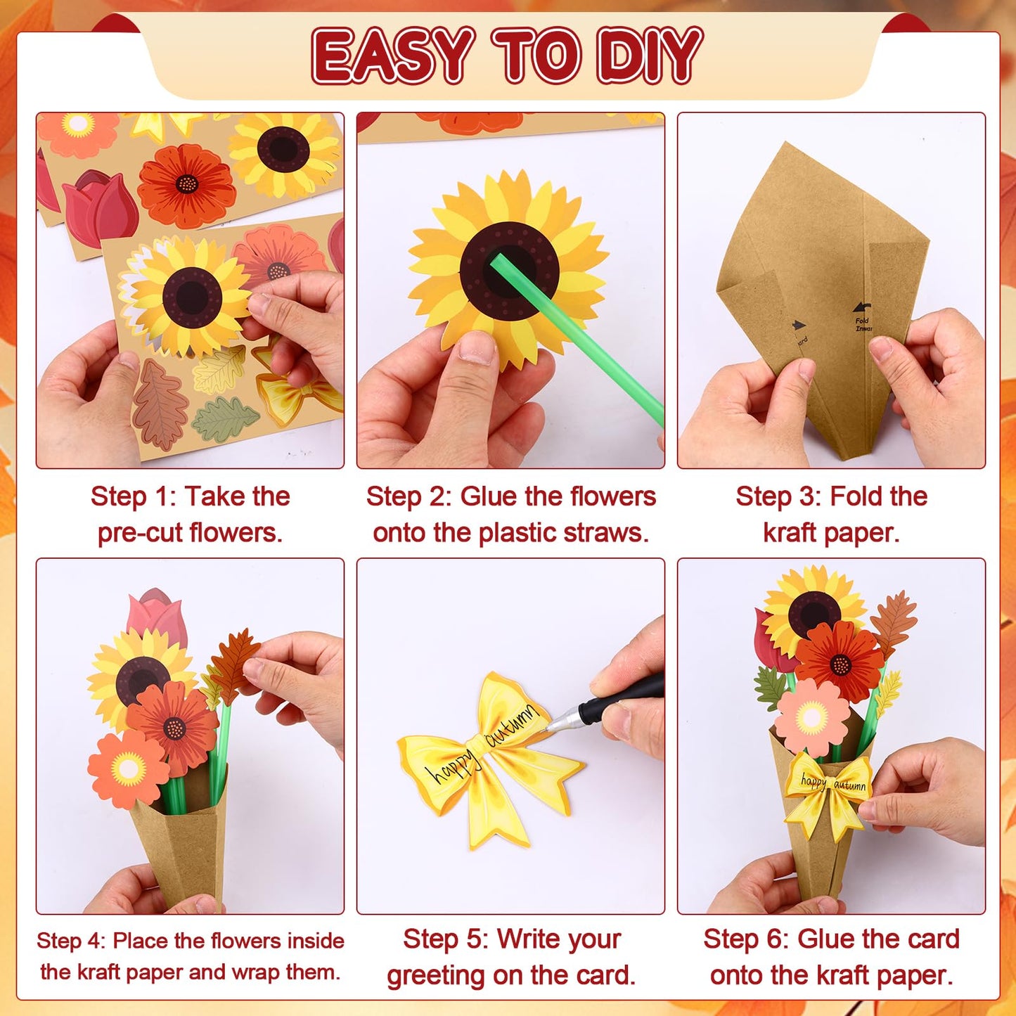 32 Set Thanksgiving Crafts Flower Bouquet Craft Kit DIY Flower Bouquet Kit Fall Florals for Thanksgiving School Classroom Home F