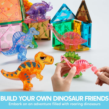 Syncfun Magnetic Building Tiles Dinosaur Set For Kids, 50Pcs Including 5 Cute Dinosaurs, Educational Stem Toy For Boys & Girls A