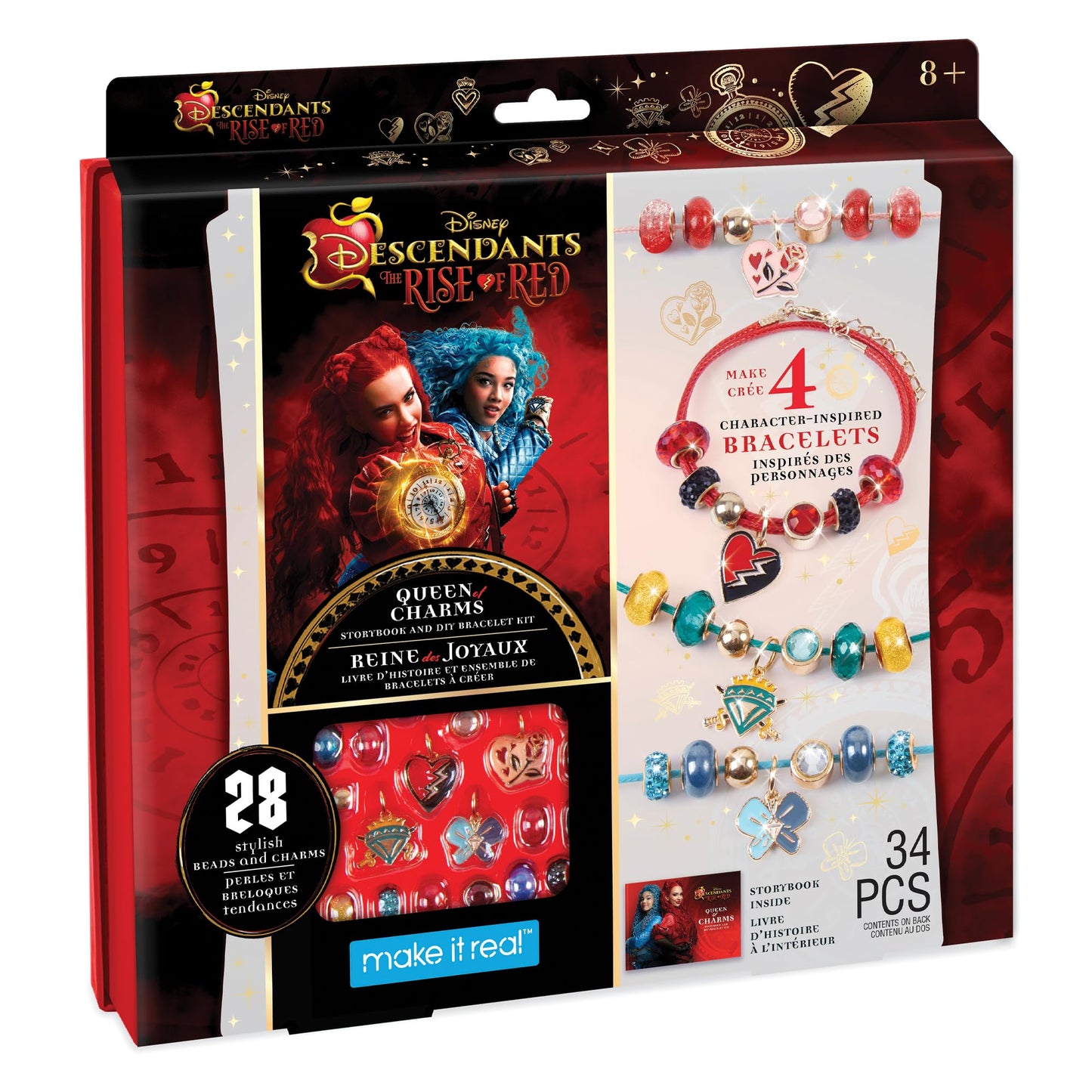 Make It Real: Descendants 4 Rise of Red - Queen of Charms - 34pc DIY Jewelry Kit, Make 4 Character Inspired Bracelets, Disney, G
