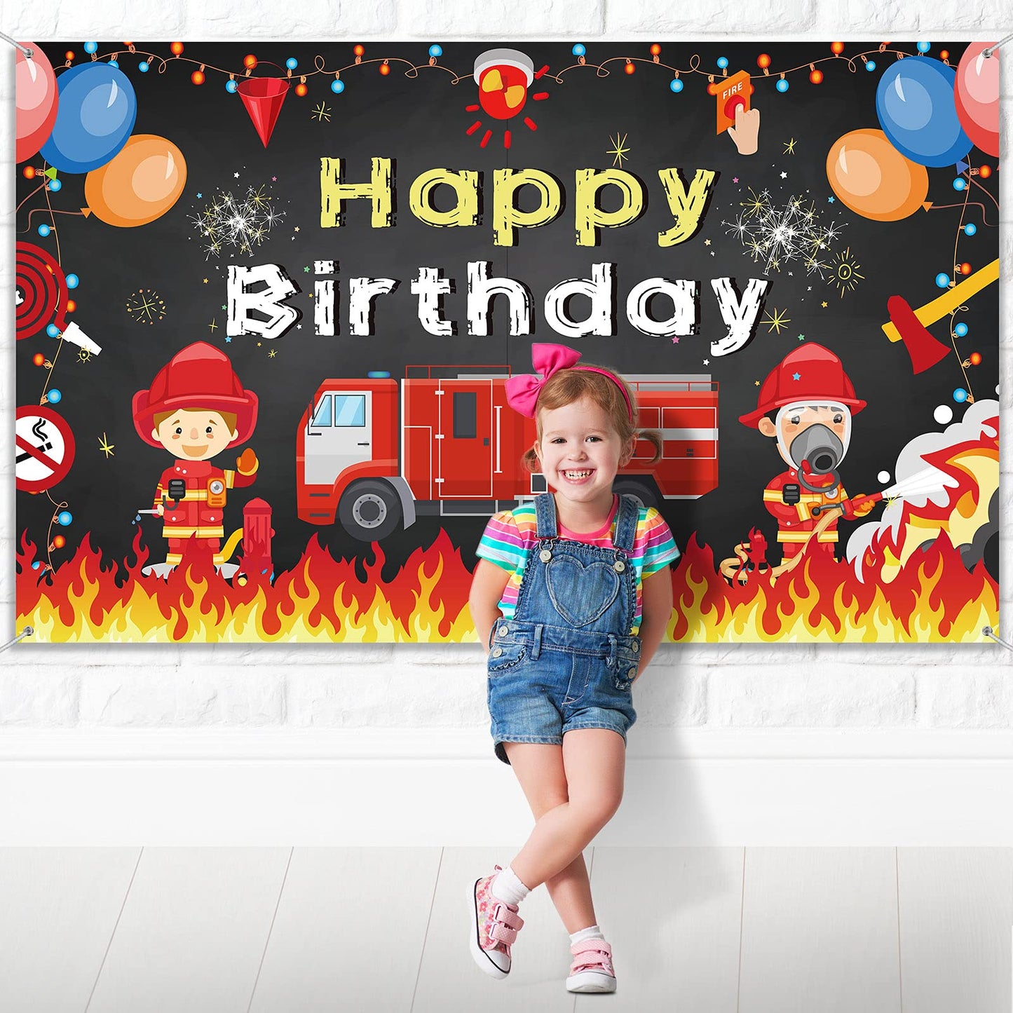 Tatuo Firetruck Birthday Party Supplies Decorations Firetruck Theme Backdrop Background Banner for Boys Girls Favor Fireman Fire