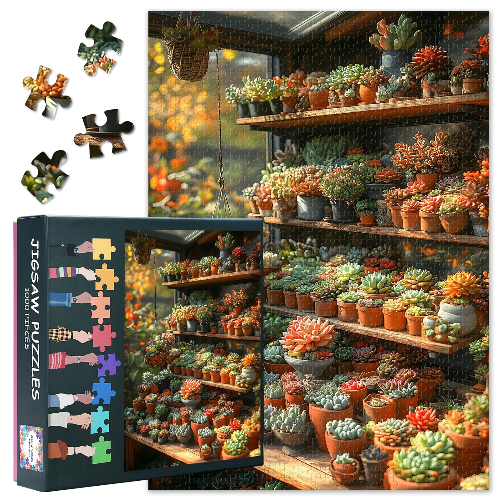 Succulents Jigsaw Puzzles 1000 Pieces  mature-themed Jigsaw Puzzles  Succulents Terracotta Pots mature-themeds Jigsaw Puzzle 1000 Piece Intellectual Educational Toy Finished Size 19.5 x 27.5 Inch