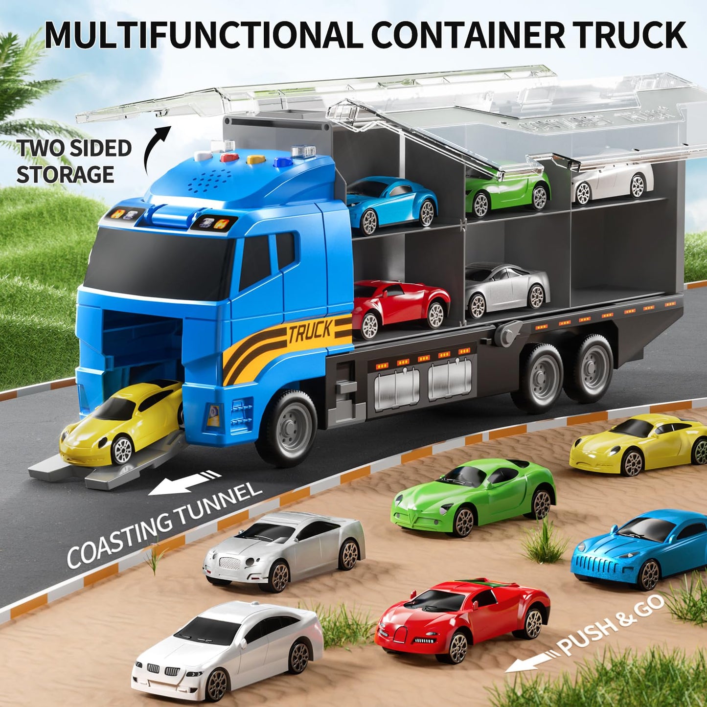 NIPLOOOW Toddler Boys Toys for 3 4 5 6 Years Old, Truck Vehicle Toy Set with Play Mat, Die-Cast Toy Car Carrier Truck for Boys K