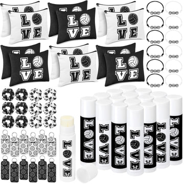 Heigble 60 Pcs Volleyball Team Gifts 12 Cosmetic Makeup Bags 12 Hair Scrunchies 12 Charm Bracelet 12 Lip Balm 12 Lipstick Holder