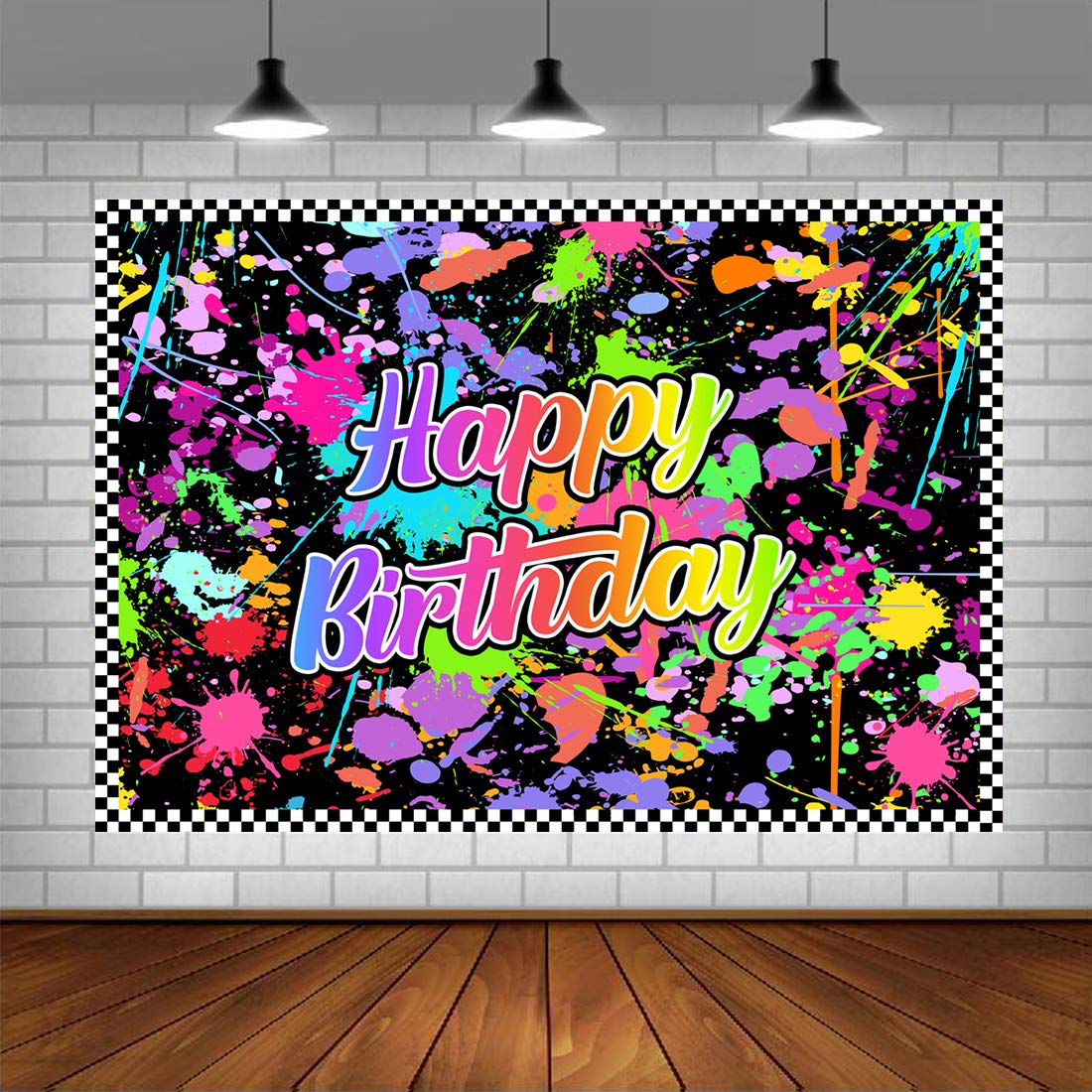 Lofaris Neno Glow In The Dark Birthday Party Photography Backdrops Colorful Graffiti Splash Paint Background Slime Happy Birthda