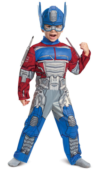 Disguise Optimus Prime Costume, Toddlers Muscle Transformer Costumes For Boys, Padded Character Jumpsuit, Toddler Size Medium (3T-4T) Blue & Red