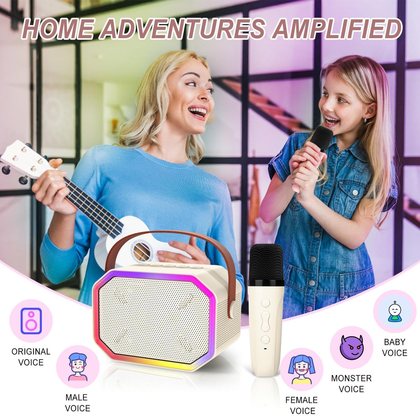 Ti-Too Karaoke Machine For Kids, Portable Bluetooth Karaoke Machine With 2 Microphones For Kids Adults Toddler. Christmas Toys For 3 4 5 6 7 8 9 10 11 12 Year Old Birthday Gift.(Beige)