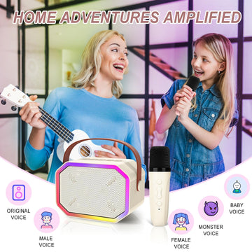 Ti-Too Karaoke Machine For Kids, Portable Bluetooth Karaoke Machine With 2 Microphones For Kids Adults Toddler. Christmas Toys For 3 4 5 6 7 8 9 10 11 12 Year Old Birthday Gift.(Beige)