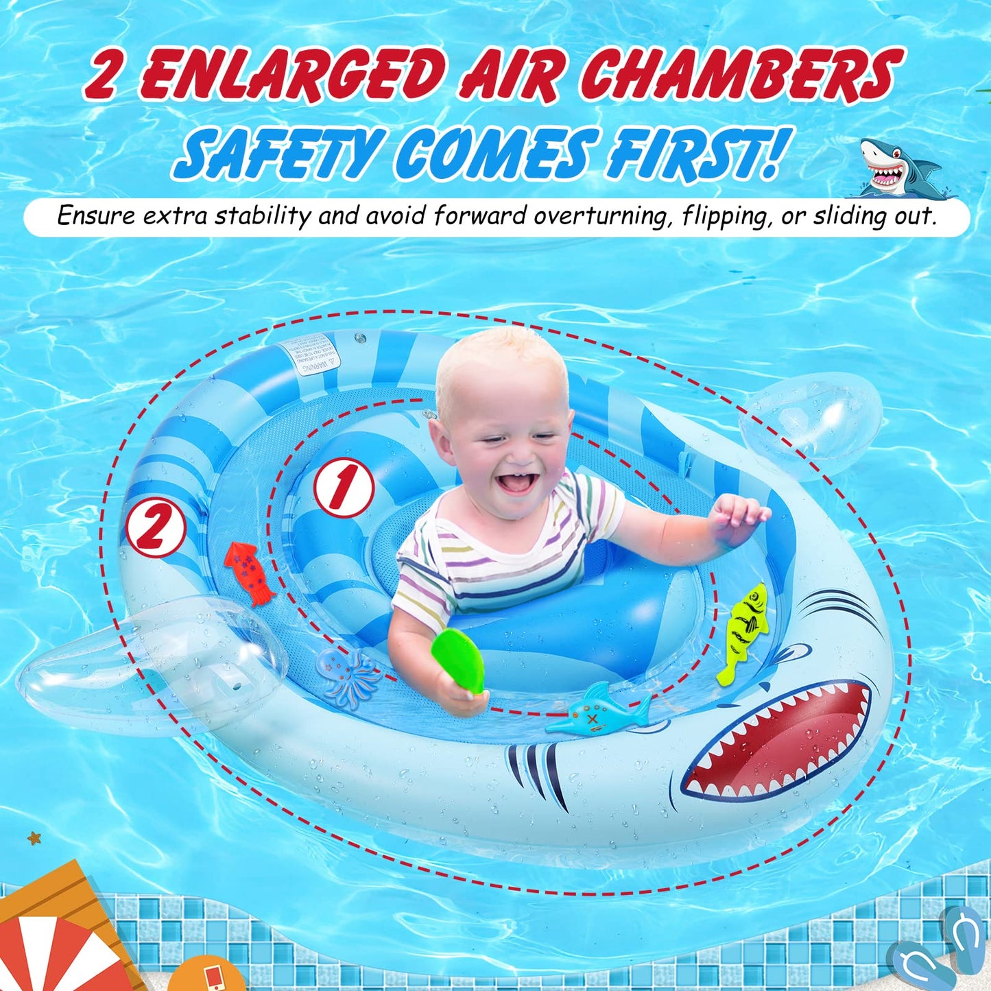 Zooawa Baby Swimming Floats For Pool With Safety Seat,Infant Baby Pool Float No Flip Thicken Swim Training For Baby Of 3-12 Mont