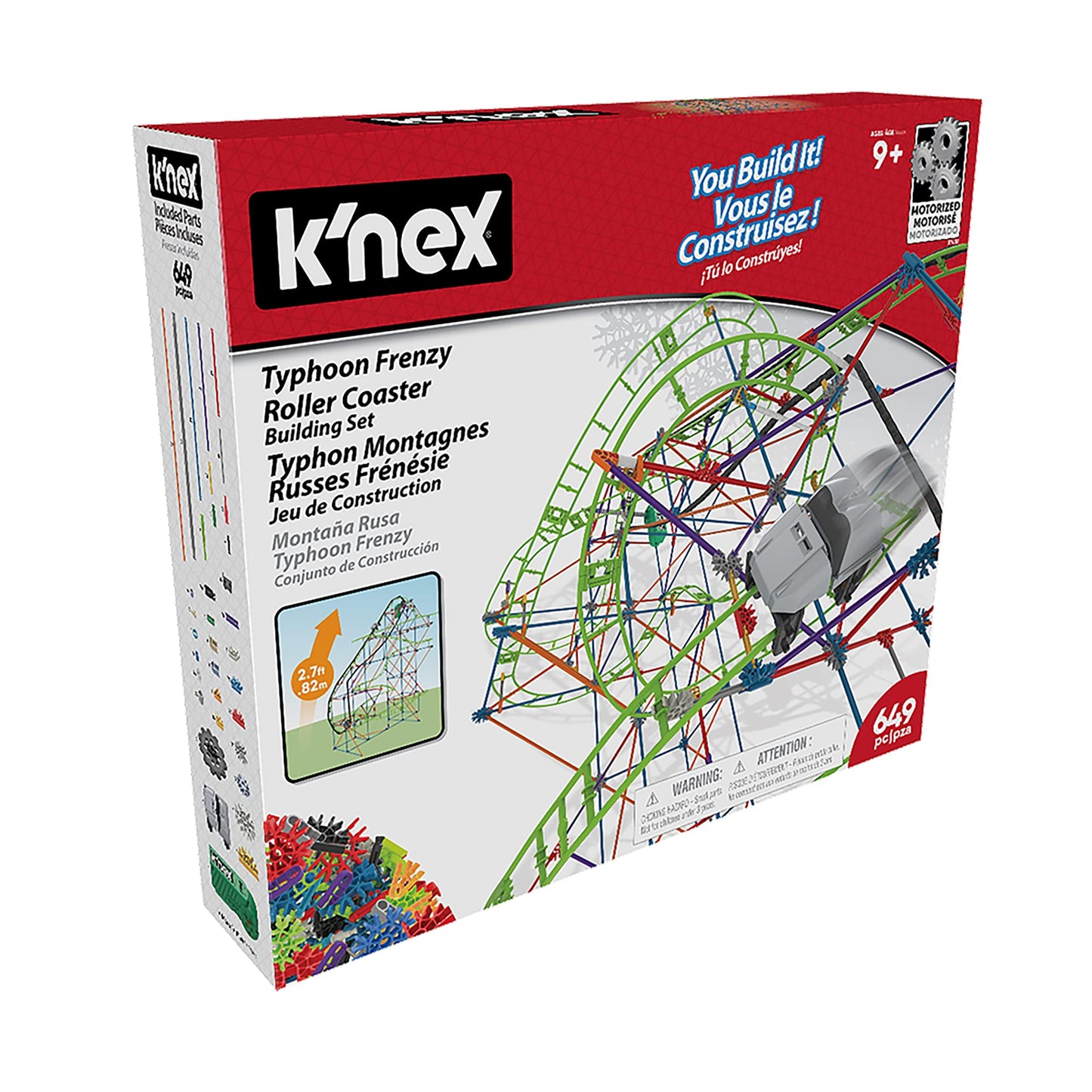 Basic Fun K'Nex Typhoon Frenzy Roller Coaster Building Kit, Gray, Model 51438, Metal Construction