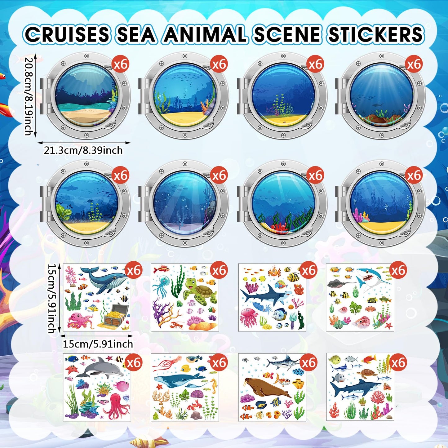 Frienda 48 Set Summer Craft Kit Cruises Under The Sea Sticker Crafts Bulk DIY Ocean Sea Animals Scene Stickers Shark Clown Fish