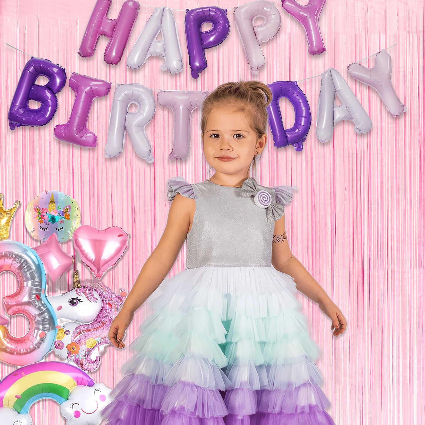 Pastel Pink Party Backdrop Decoration - GREATRIL Baby Pink Foil Fringe Streamers for Baby/Boo Day/Valentines/Cowgirl/Sweet/Cloud