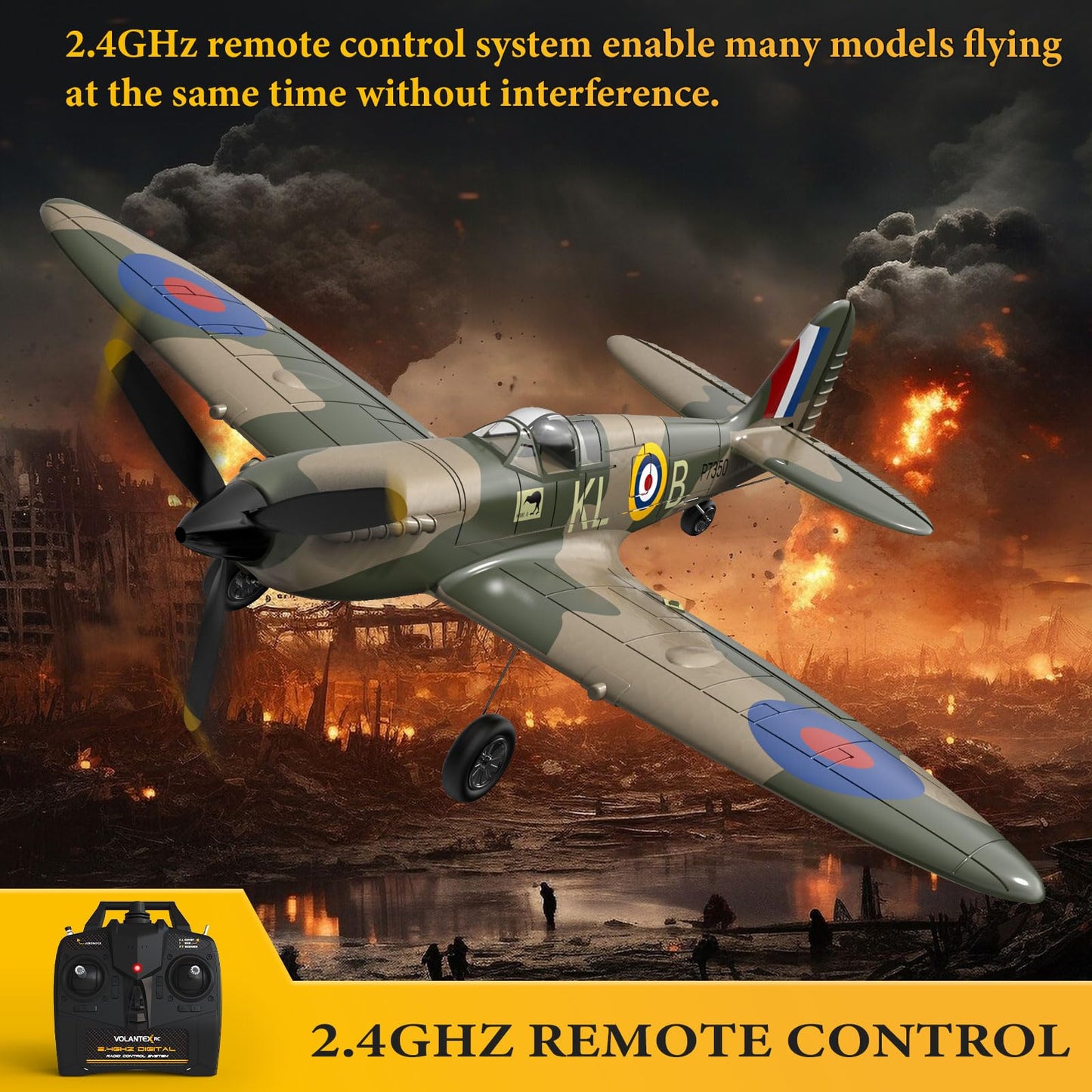 GLUISEUR Remote Control Aircraft Plane, Spitfire RC Plane with 3 Modes for Easy U-Turns and Control for Adults & Kids