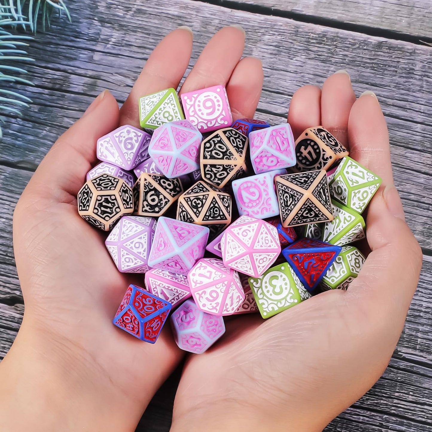 CiaraQ DND Polyhedral Dice Set (42pcs) with A Gold Pattern Drawstring Bag for Dungeons and Dragons RPG MTG Table Games. 6 Sets F