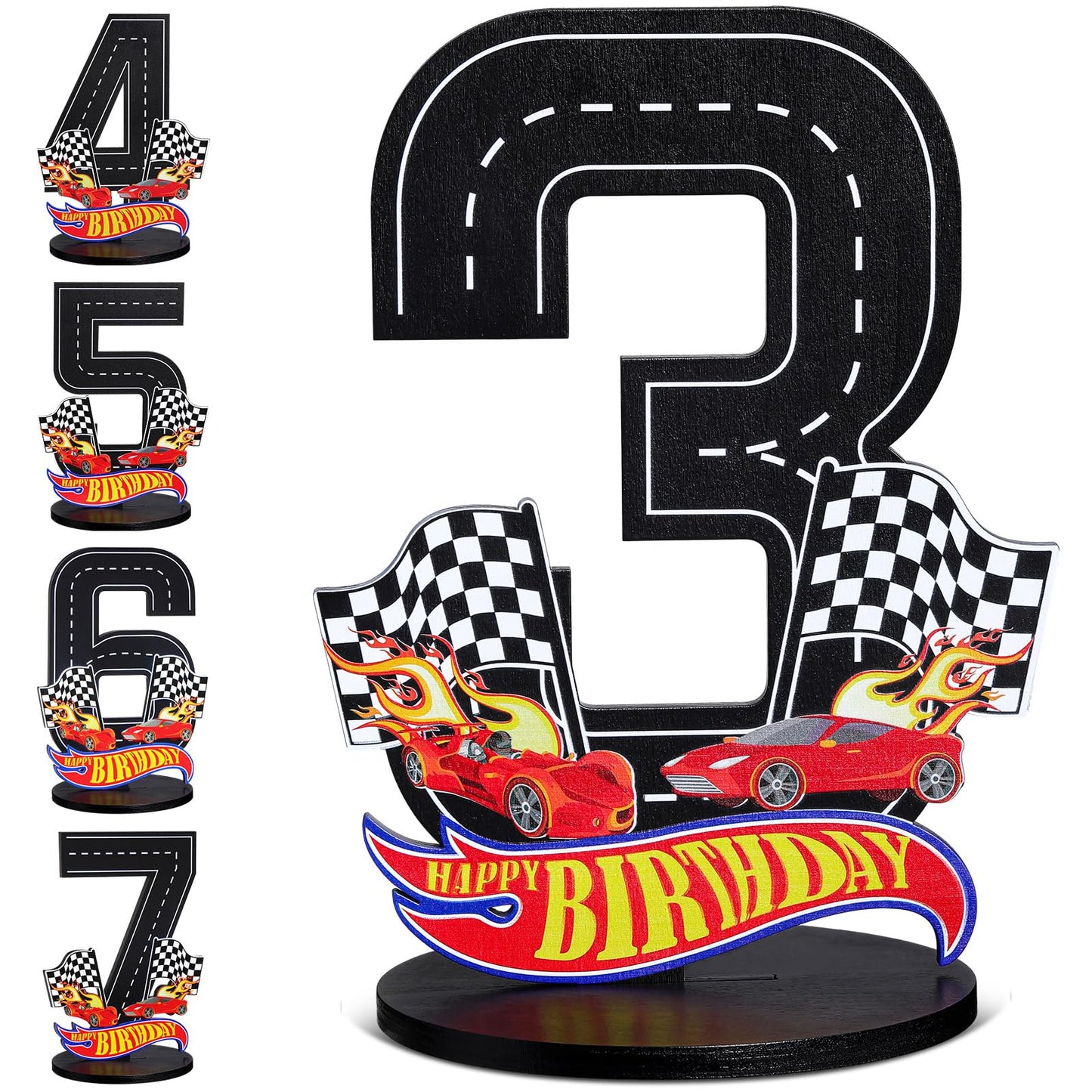 MiniInflat Race Car 4th Birthday Number Sign Centerpiece Race Car Theme 4th Birthday Party Supplies Wooden 4th Table Decoration 