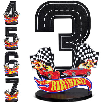 MiniInflat Race Car 4th Birthday Number Sign Centerpiece Race Car Theme 4th Birthday Party Supplies Wooden 4th Table Decoration 