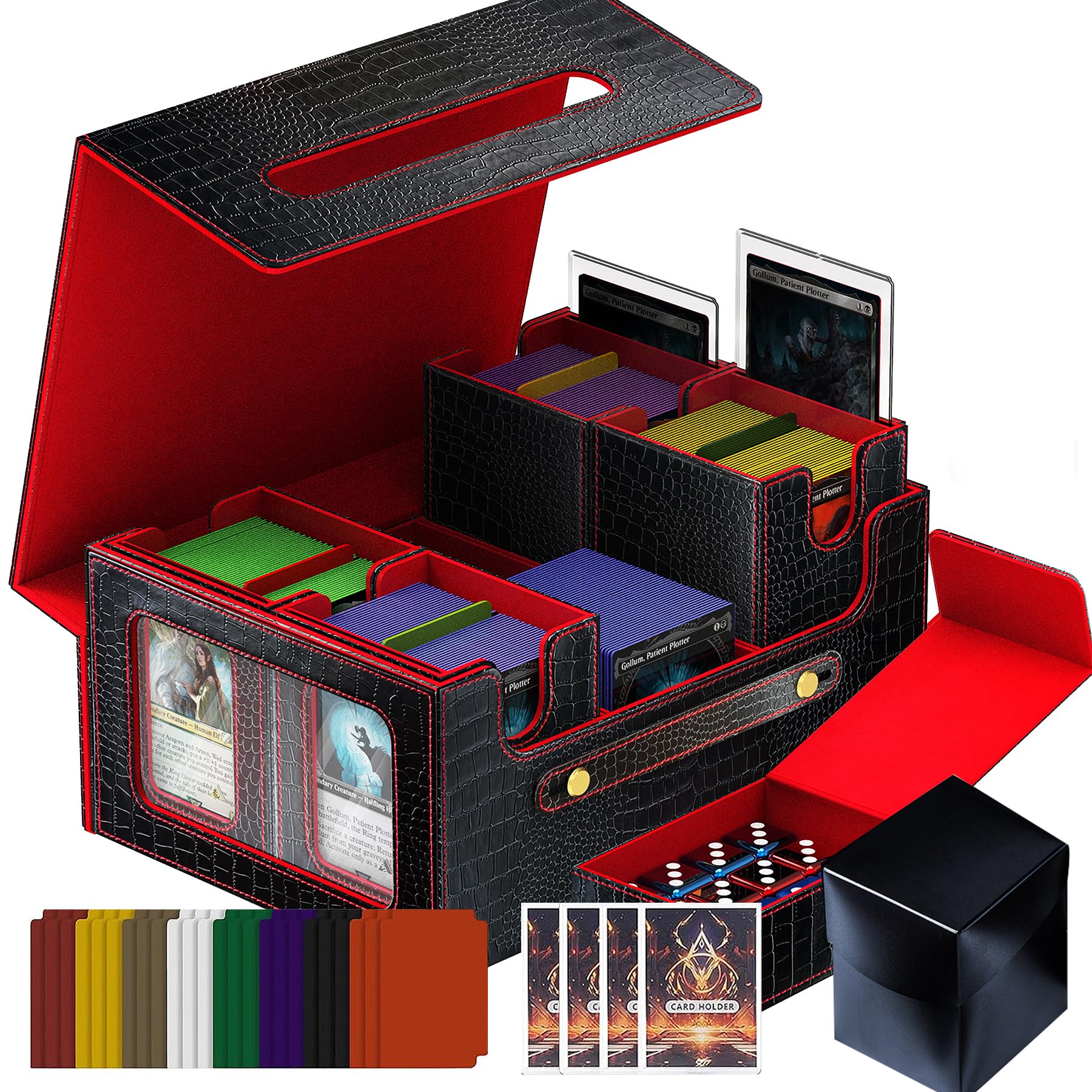 ArtBoutiq Clutch Texture Commander Deck Box for MTG  6-Deck Modular Card Case with Dice Tray  Holds 600+ Double-Sleeved Cards and 35PT Magnetic Card Holders for Trading Cards & TCG Collections
