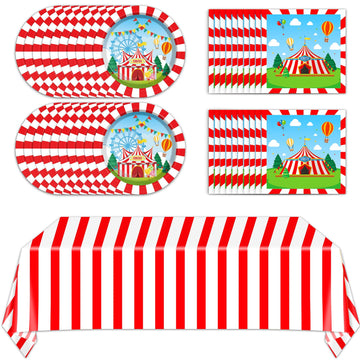 Circus Theme Paper Plates And Napkins Circus Party Decorations Tableware Set Carnival Circus Theme Dinner Plates Circus Party Tablecloths For Kids Circus Birthday Party Decor Supplies