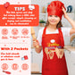 R HORSE 2Pcs Kid Apron and Chef Hat Set Adjustable Children Red Kitchen Apron Cooking Baking Painting and Training Kits Dress up