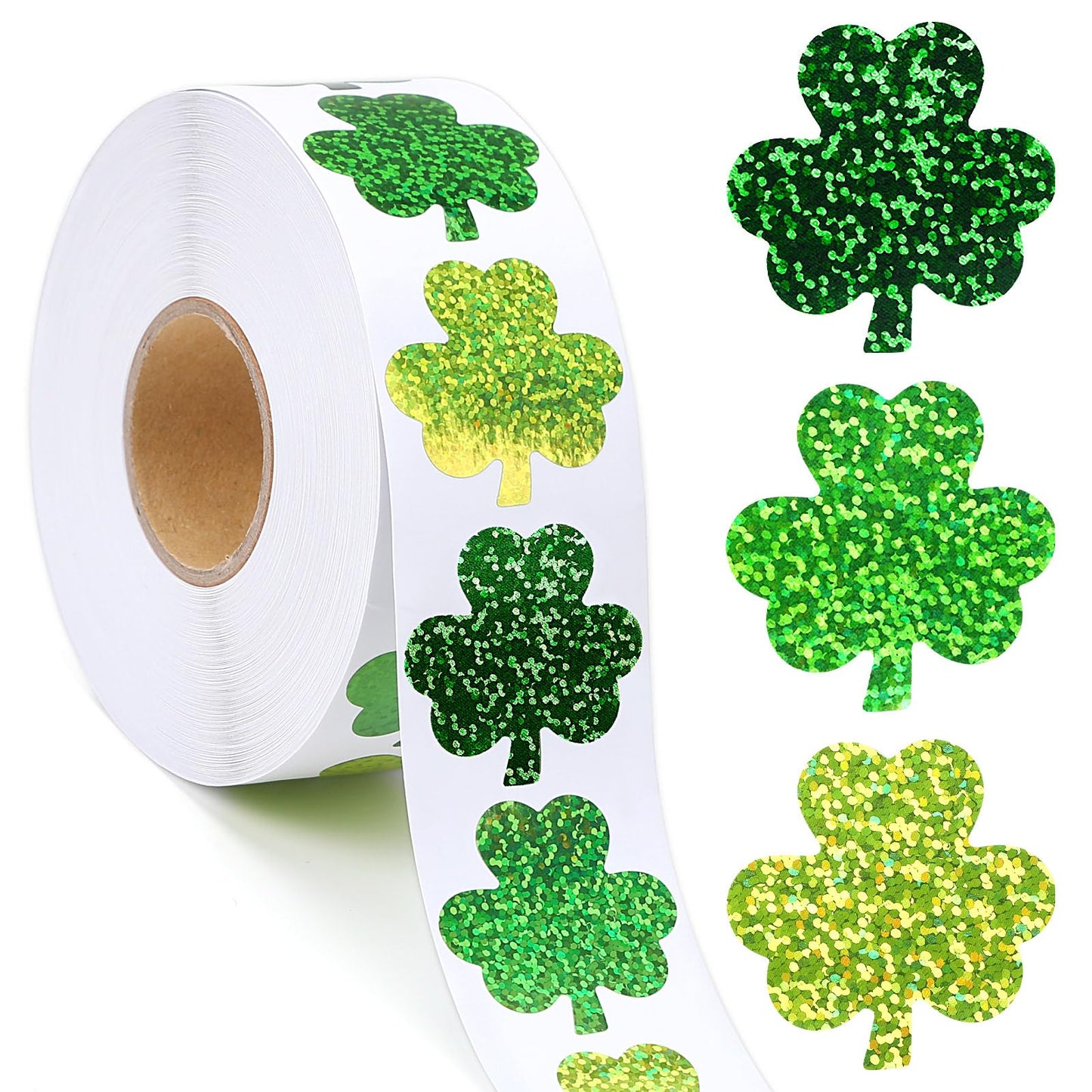 DECYOOL 800 Pcs St Patricks Day Stickers, Glitter Shamrock Stickers Roll Green Sparkly Lucky Stickers Saint Patricks Day Sticker