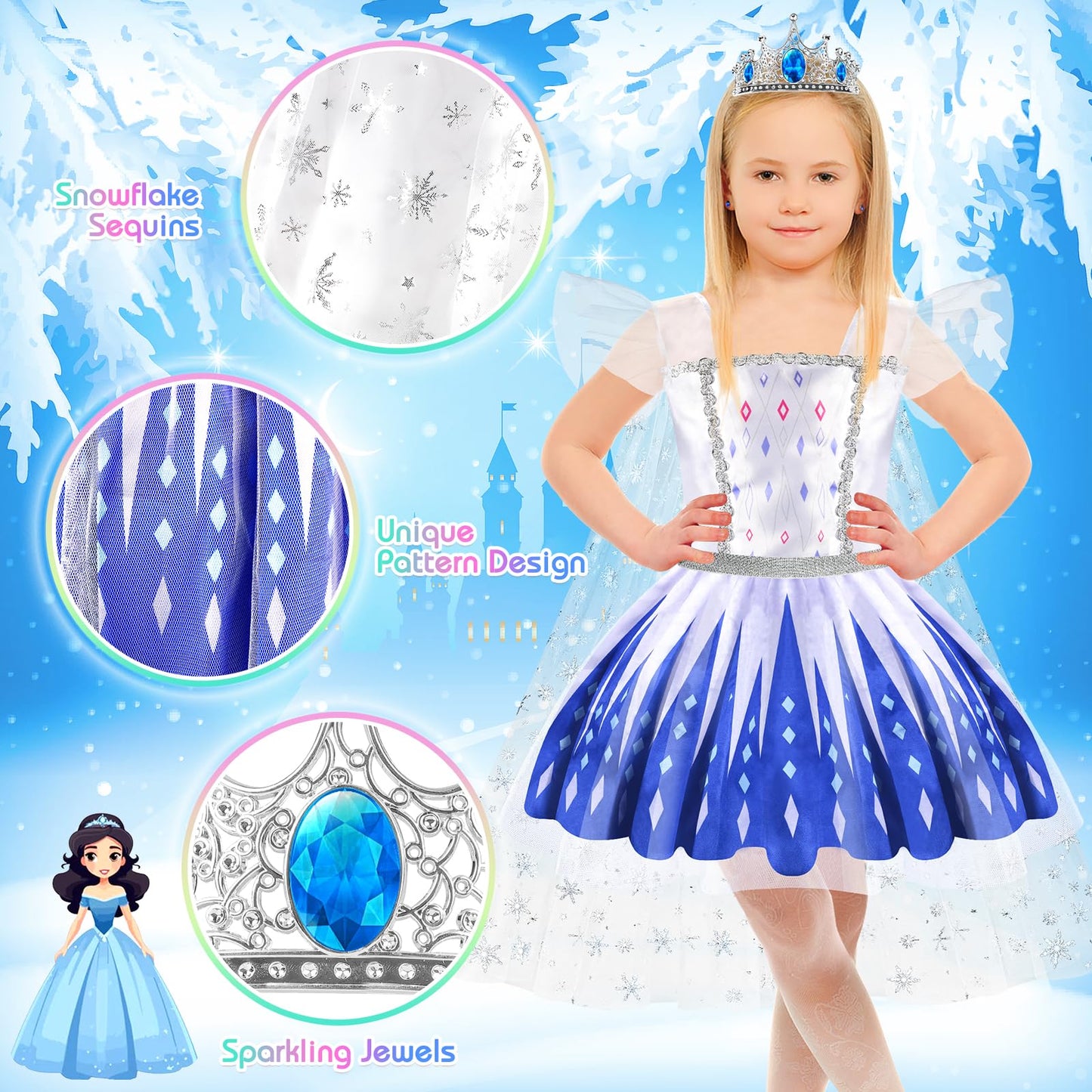 Eulrgaus Princess Dress Up, Girls Dress Up Clothes, Role Play Princess Costume Gift Set With Princess Dresses And Princess Toys,