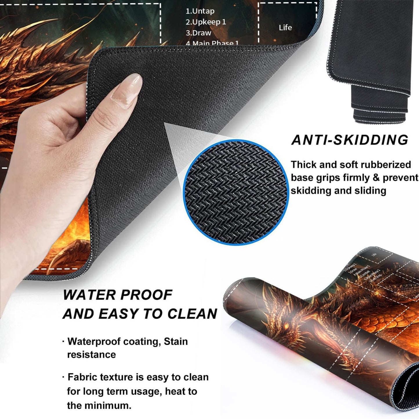 for MTG Card Playmat with Zone Game Play Mat for MTG TCG 24 x 14 inches Non-Slip Play Mat for Commander Board RPG CCG Game TCG Other Card Games/Mouse Pad-Angry Firedragon