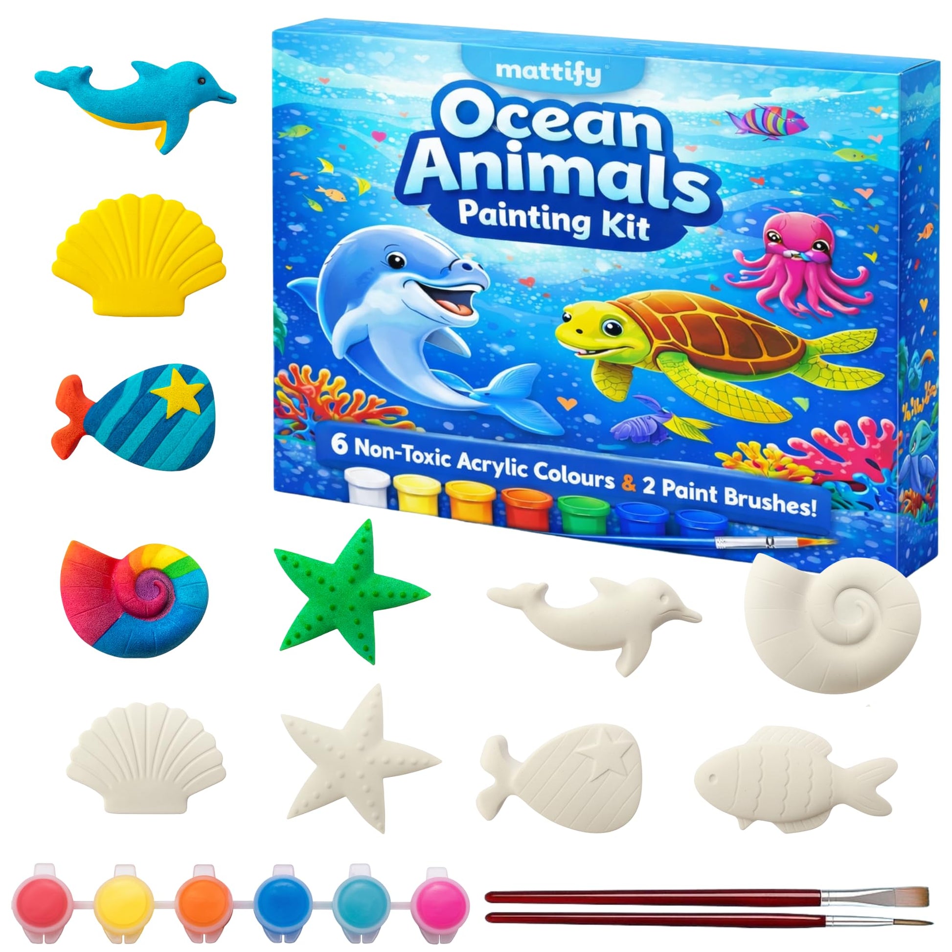 Mattify Diy Painting Kit For Kids, Ocean Animals Dinosaurs Flowers, Acrylic Paints And Brushes Included, Arts And Crafts Set (Oc