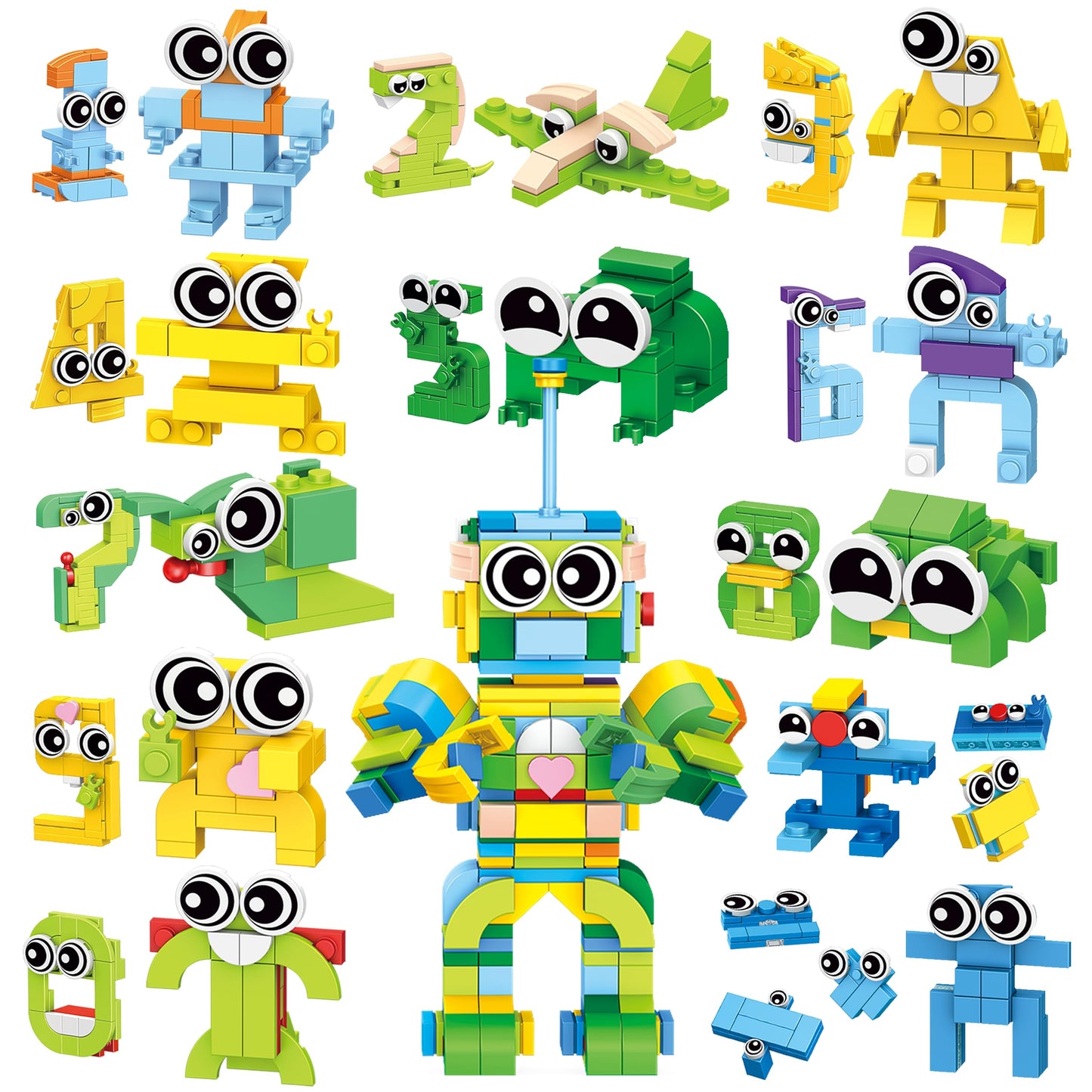 LINAYE 12 Pack Building Blocks Set - Number Learning Toys 355 PCS 12 in 1 Number Robots STEM Toys for Kids, Easter Stuffers Fill