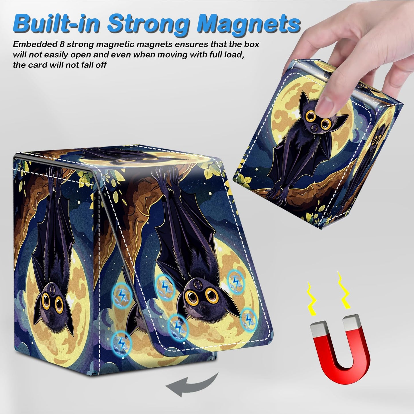 CAPAUNVDA Card Deck Box for MTG Commander Trading Cards with Magnetic Closure enhanced Card Storage Box Case Cover for MTG TCG CCG Magic Cards Cute Bat