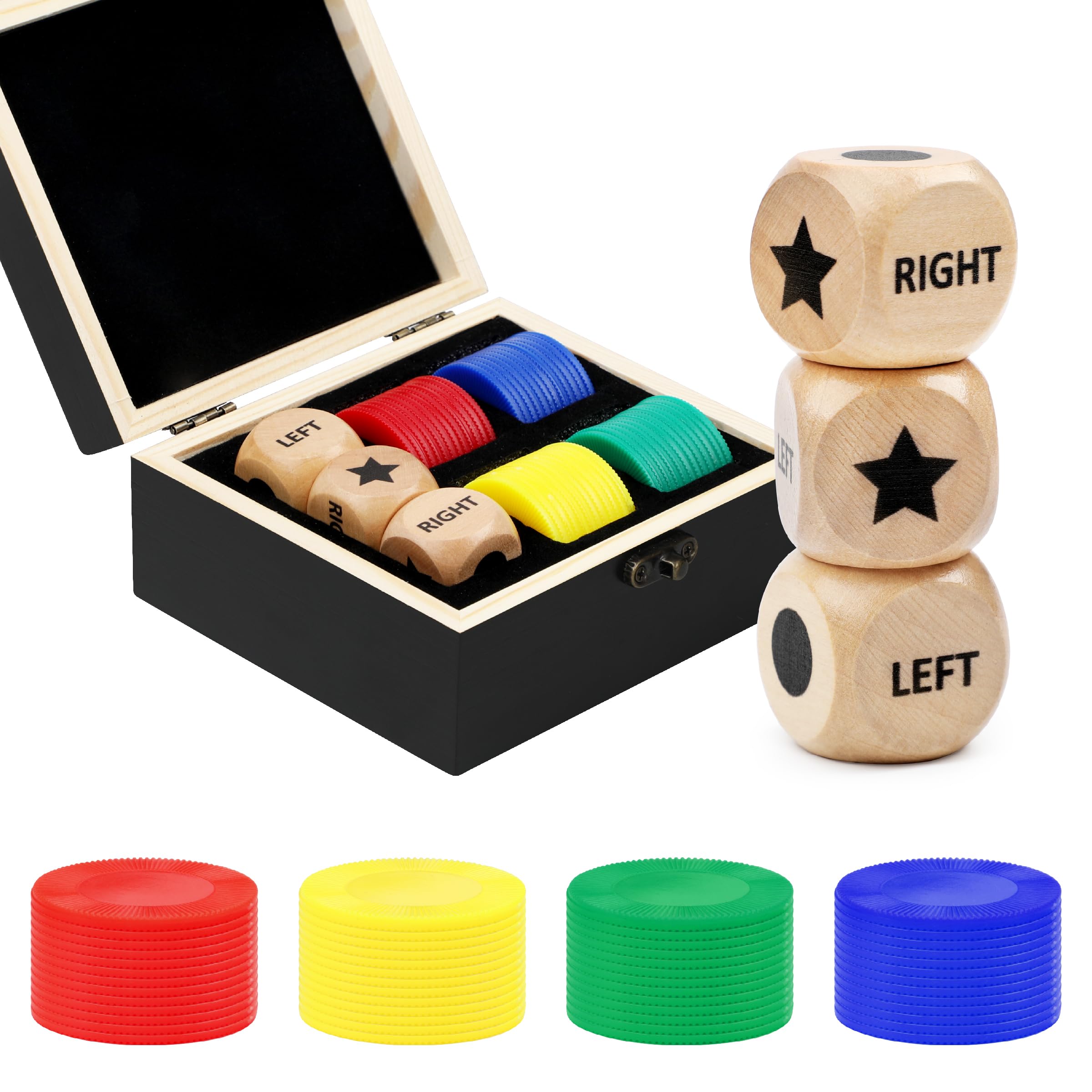 Pagather Wooden Dice Game Set - Left Right Roll - 4.9
