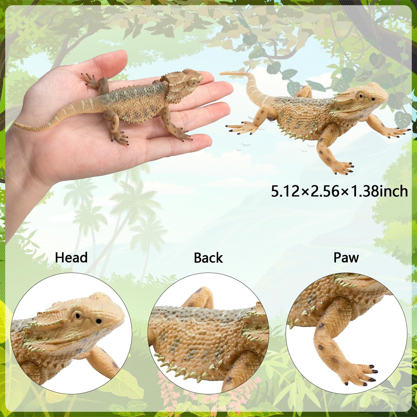 Rismise Lizard Figurine Toys - Plastic Bearded Dragon Model for Cake Decoration, Educational Play, and Reptile Prank Props