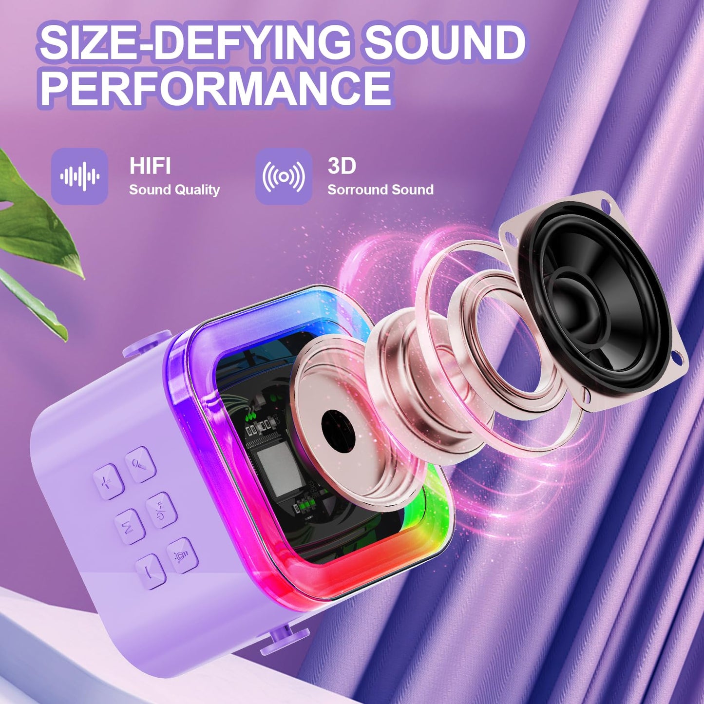 Mini Karaoke Machine For Kids Adults,Portable Bluetooth Speaker, 1-2 Wireless Microphones With Fun Voice Changing Function-Toys