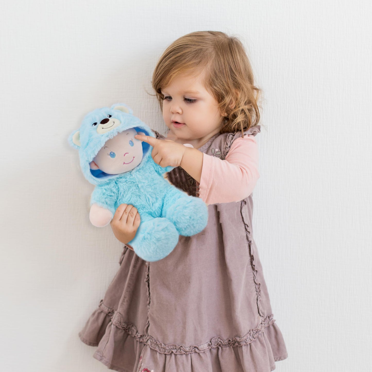 June Garden 12'' Sweet Dolly Fuzzy - Stuffed Ultra Soft Baby Bear Doll For Birth And Up - Removable Blue Outfit