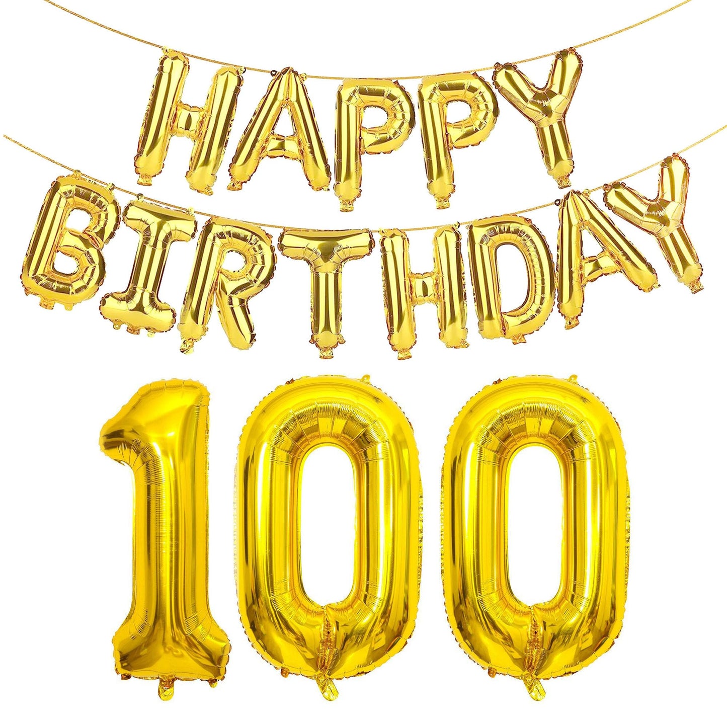 SHUNTAI 100th Birthday Decorations - Gold Jumbo 100 Foil Mylar Balloons & Happy Birthday Banner for 100 Years Old Theme Party Supplies