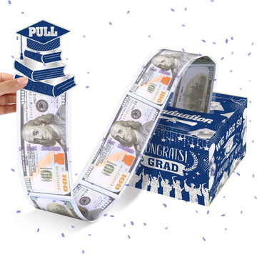 Graduation Money Box For Cash Gift Pull,Blue Silver Graduation Gifts Surprise Money Box With Pull Out Happy Graduation Congrat Grad Card For Class Of 2025 Graduation Party Supplies High School College