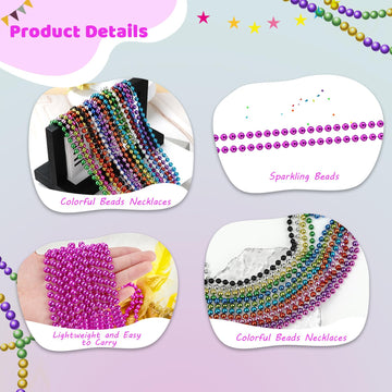 ZYFLSQ 100 Pcs 33'' 7mm Metallic Hot Pink Beads Necklaces, Bulk Mardi Gras Beaded Necklaces, Party Beads Costume Necklaces