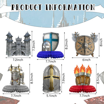 Gersoniel 10 Pcs Medieval Knight Birthday Party Decorations Castle Honeycomb Centerpiece Knight Action Figures Table Topper for
