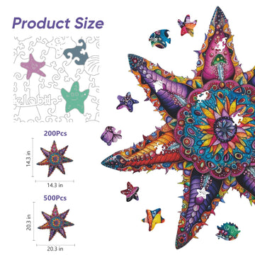 Qiuenisray Starfish Wooden Puzzles 200 Pieces  Ocean Puzzles for mature-themeds  Unique Shape Animal mature-themed Puzzles  Irregular Wooden Best Gift for mature-themeds Family Game (14.3x14.3 in)