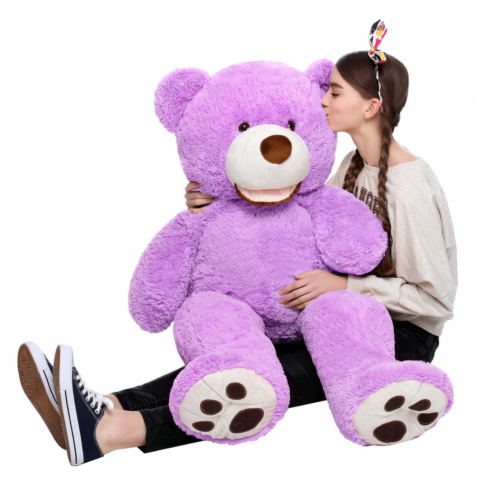 MorisMos Giant Teddy Bear  39inch Large Stuffed Animals with Big Footprints Plush Stuffed Bears Gift for Kids  Purple