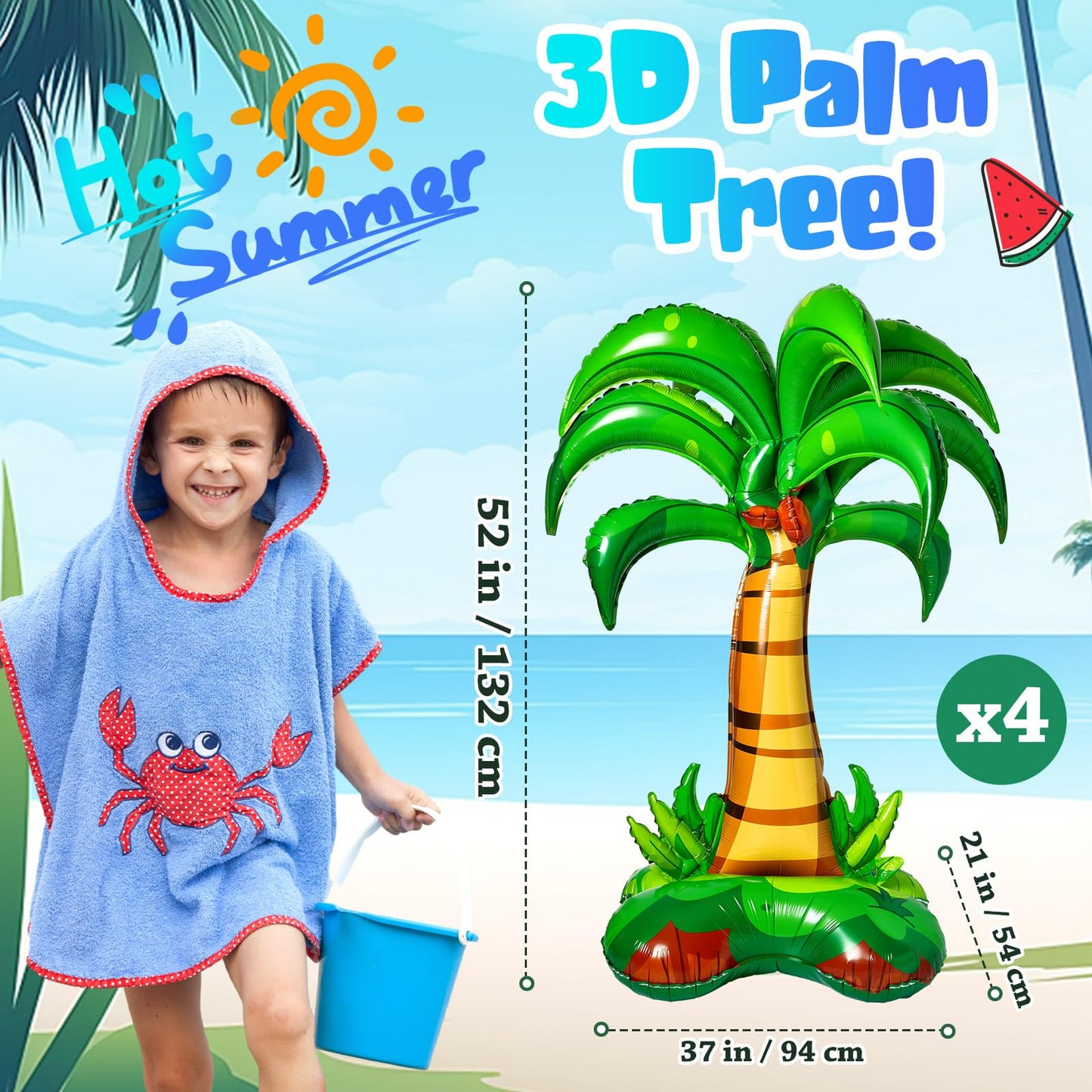Libima 4 Pcs 52 Inch 3D Big Palm Tree Balloons Foil Balloons Birthday Wedding Party Decor Inflatable Palm Tree Balloons For Kids
