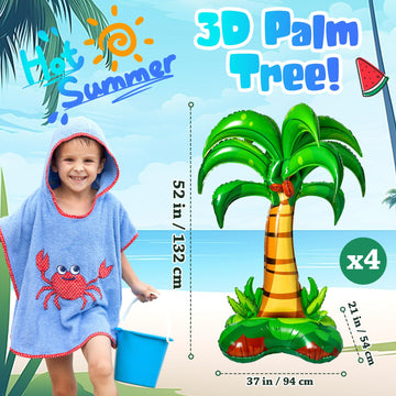 Libima 4 Pcs 52 Inch 3D Big Palm Tree Balloons Foil Balloons Birthday Wedding Party Decor Inflatable Palm Tree Balloons For Kids
