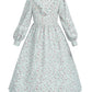 Fccam Prairie Colonial Dress Girls Long Sleeve Pioneer Dress Costume Floral Pioneer Girl Laura Ingalls Wilder Green M