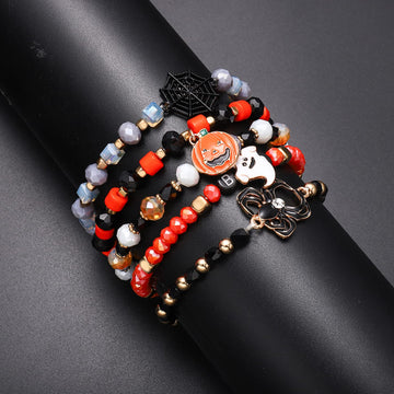 Halloween Beaded Bracelets Pumpkin Spider Ghost Charms Bracelets BOO Happy Halloween Stretch Bracelets Set Holiday Gift
