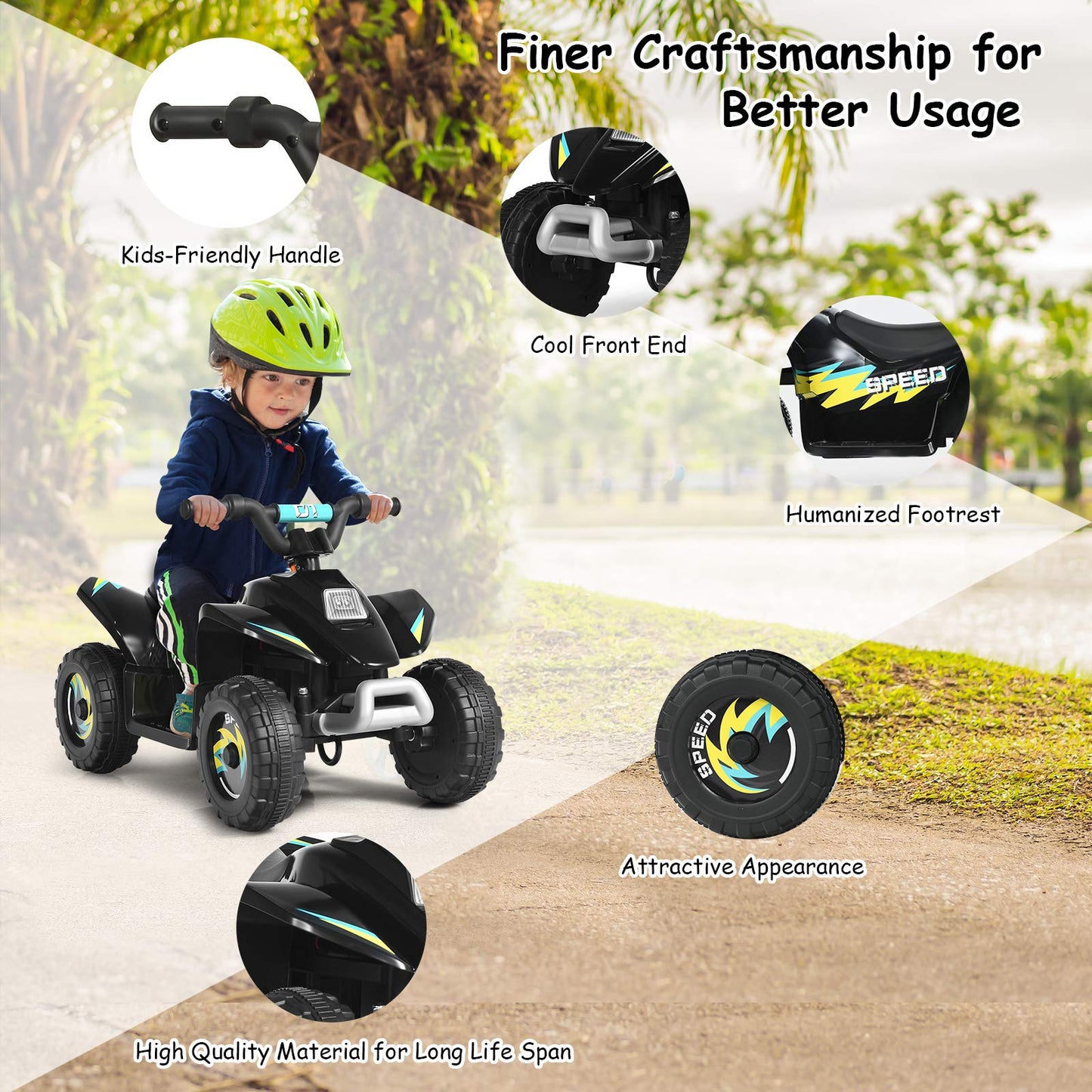 Costzon Kids Atv, 6V Battery Powered Electric Quad, Forward/Reverse Switch, Rear Wheeler Motorized Ride On Mini Vehicle Car For