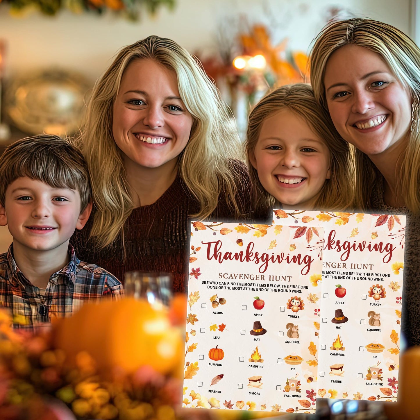Bltgh Thanksgiving Scavenger Hunt Game Cards Fun Fall Party Activity for Family and Friends Autumn Holiday Guessing Game 5x7 Inch Cards