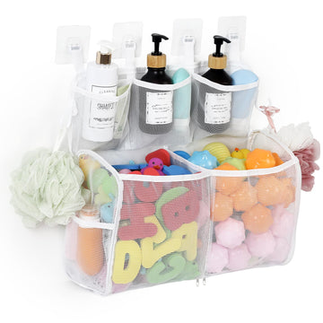 Docmon Bath Toy Storage, 2 Layers Large Capacity Bath Toy Holder, Quick Release Bathtub Toy Storage With Buttom Zipper, Mesh Sho