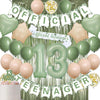 Sage Green 13th Birthday Decorations Kit - Official Teenager Banner, Cake Topper, Green Balloons, Party Supplies for 13 Years Ol
