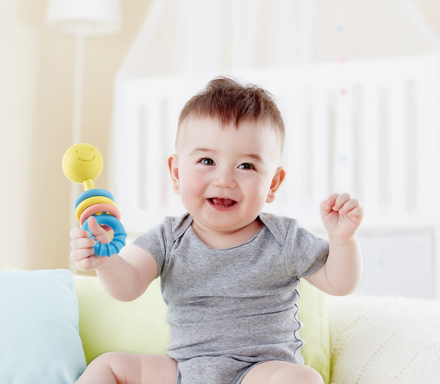 Hape Rattling Rings Teether | Movable Teething & Rattle Shake Toy For Babies, Soft Colors