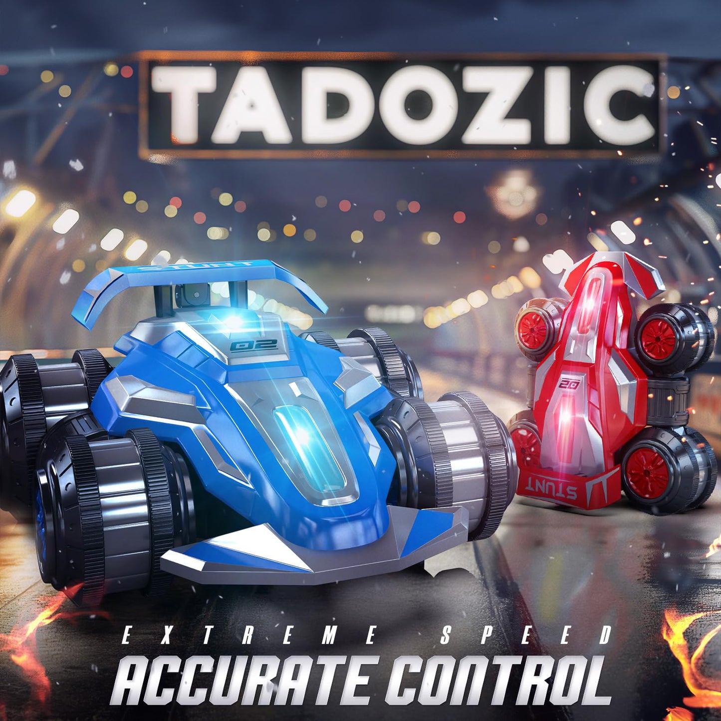 TADOZIC 4WD Remote Control Car 360 Spins RC Stunt Car with Lights&Music,Best Birthday Gifts Toys for 6 7 8 9 10 11 12 Year Old B