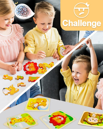Benresive Wooden Toddler Puzzles Ages 1-3, Montessori Toys For 1 2 3 Year Old Boys Girls, 4 Pack Animal Toddler Toys Gifts For 1 2 3 Year Old Boys Girls, Learning Educational Preschool Puzzles